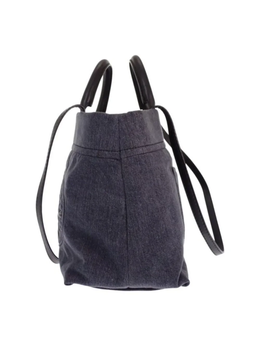 Chanel CC Logo Quilted Tote Bag Denim Leather Black Silver